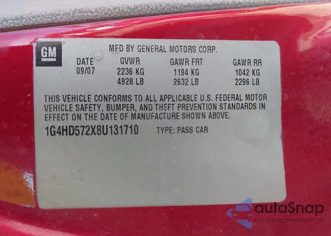 2008 Buick Lucerne Cxl z USA, uszkodzony, nr VIN 1G4HD572X8U131710